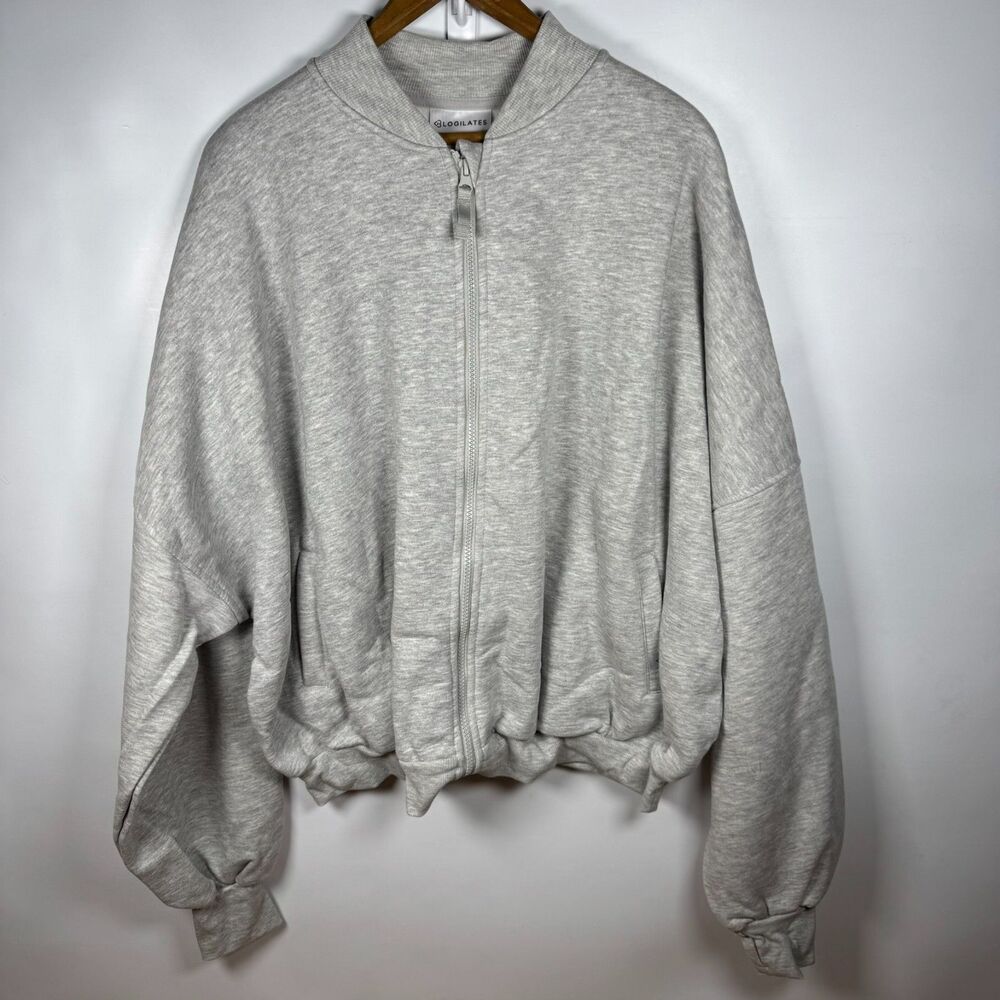 Blogilates Marshmallow Bomber Jacket Heather Grey Womens 1X Athleisure Sporty